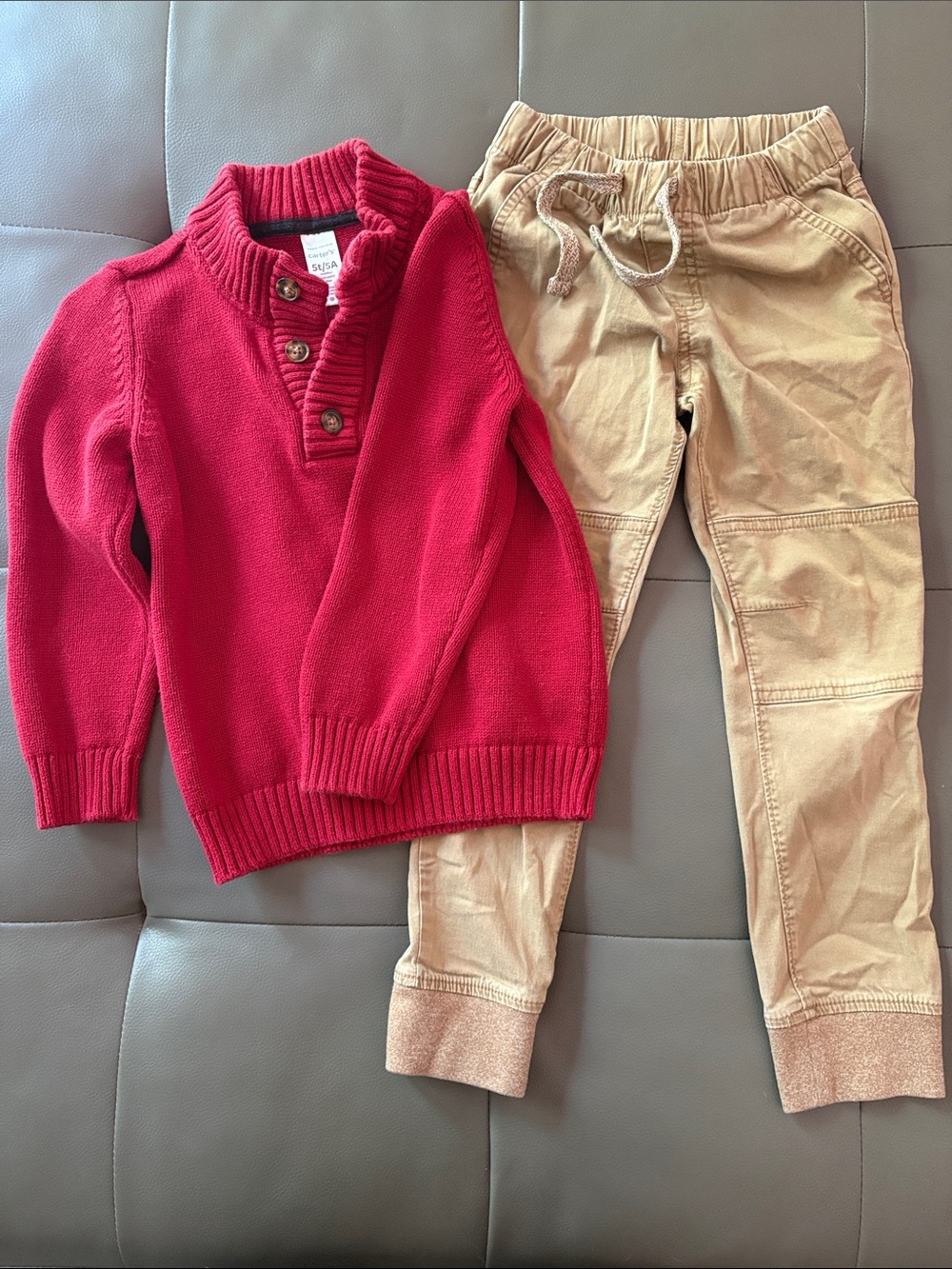Carter's Red Sweater and Khaki Pants Kids Matching Set